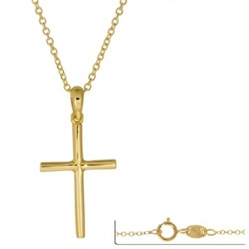 aion Collier Massiv Gold 585 Gold Kette mit Anhänger Kreuz Gelbgold 14K Halskette 45-50 cm - 2