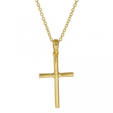 aion Collier Massiv Gold 585 Gold Kette mit Anhänger Kreuz Gelbgold 14K Halskette 45-50 cm - 1
