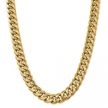 Halskette aus 14 Karat Gelbgold, 15 mm, halb massiv, kubanische Halskette, 61 cm für Damen und Herren - 1