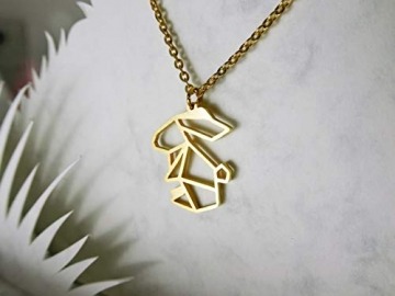 La Menagerie Kaninchen Gold, Origami-Schmuck & vergoldete geometrische Kette - 18-karätig Goldkette & Kaninchen-Halsketten - Kaninchen-Halskette für Frauen & Mädchen & Origami-Halskette - 4