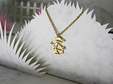 La Menagerie Kaninchen Gold, Origami-Schmuck & vergoldete geometrische Kette - 18-karätig Goldkette & Kaninchen-Halsketten - Kaninchen-Halskette für Frauen & Mädchen & Origami-Halskette - 9