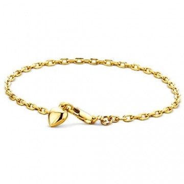 Orovi Armband - Armreif Damen Gelbgold 14 Karat / 585 Gold Kette mit Herz 19 cm - 1
