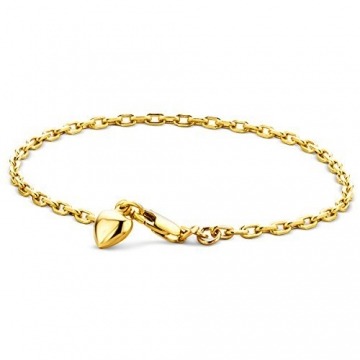 Orovi Armband - Armreif Damen Gelbgold 14 Karat / 585 Gold Kette mit Herz 19 cm - 1