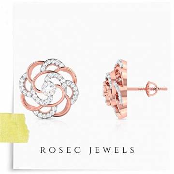 0,51 ct Pavé-IGI zertifizierter Diamant Halo Blume Ohrring, massiver 14 Karat zweifarbiger Gold-Wirbel-Blumen-Ohrstecker, gedrehter Alltag, Ohrringe, Geschenkidee 14K Roségold, Paar - 3