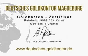 1,0 Gramm Gold Goldbarren Barren Bullion / 999,9 Feingold Barren-Karte - 2