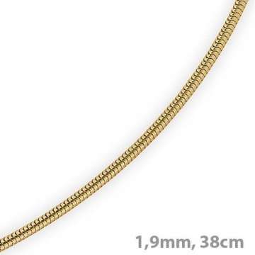 1,9mm Schlangenkette Kette Collier 750 Gold Gelbgold Goldkette 38cm Unisex - 2