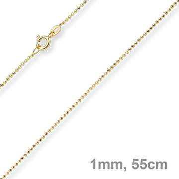 1mm Kugelkette diamantiert Kette Goldkette Halskette aus 585 Gold Gelbgold, 55cm - 2