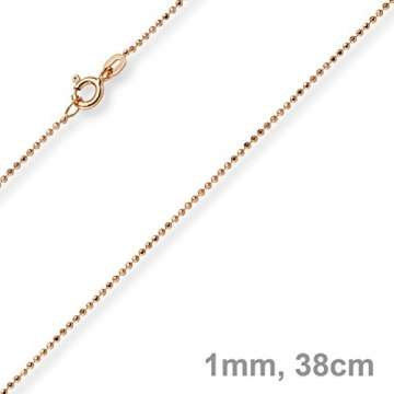 1mm Kugelkette diamantiert Kette Goldkette Halskette aus 750 Gold Rotgold, 38cm - 2