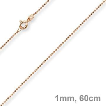 1mm Kugelkette diamantiert Kette Goldkette Halskette aus 750 Gold Rotgold, 60cm - 2