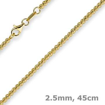 2,5mm Kette Collier Kügelchenkette Kugelkette 585 Gold Gelbgold 45cm Unisex - 3