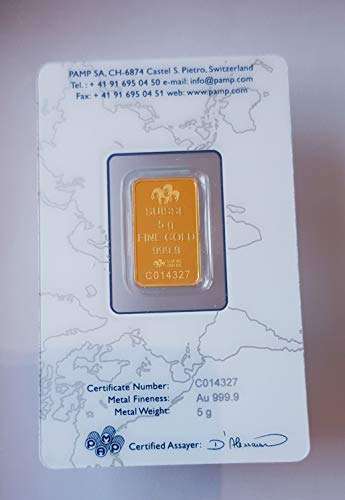 5 g Gramm Gr Goldbarren ROSE Pamp Suisse 999,9 Feingold 24 Karat - 2