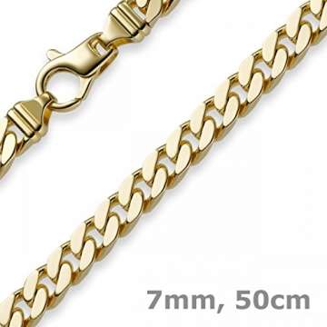 7mm Panzerkette Kette Collier diamantiert, 750 Gold Gelbgold massiv, 50cm - 5