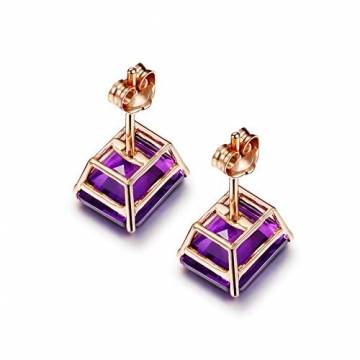 Aimsie Damen Ohrringe, Quadrat Einfach Ohrringe Gold Clips 18 Karat (750) Rotgold Amethyst Ohrring Gold 750 Ohrringe Damen Rosegold Rose Gold - 2