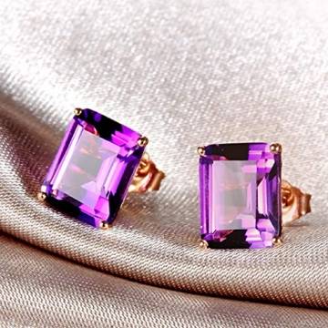 Aimsie Damen Ohrringe, Quadrat Einfach Ohrringe Gold Clips 18 Karat (750) Rotgold Amethyst Ohrring Gold 750 Ohrringe Damen Rosegold Rose Gold - 3