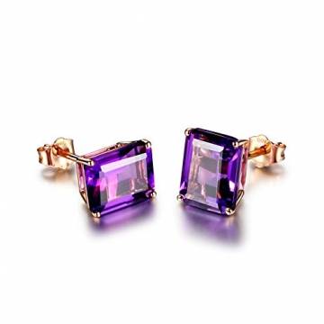 Aimsie Damen Ohrringe, Quadrat Einfach Ohrringe Gold Clips 18 Karat (750) Rotgold Amethyst Ohrring Gold 750 Ohrringe Damen Rosegold Rose Gold - 4