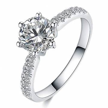 Aimsie Damen Ring, Klassischer Ehering Ring Damen Gold 18 Karat (750) Weißgold Moissanit Damen Ringe Weissgold Goldring 750 Echtgold Weiß Gold 65 (20.7) - 1