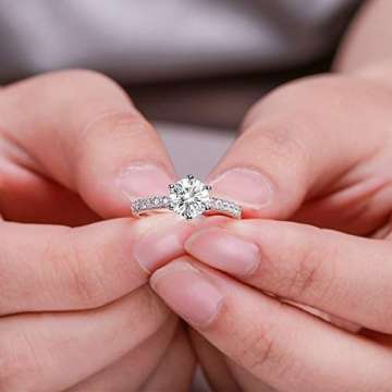Aimsie Damen Ring, Klassischer Ehering Ring Damen Gold 18 Karat (750) Weißgold Moissanit Damen Ringe Weissgold Goldring 750 Echtgold Weiß Gold 65 (20.7) - 5