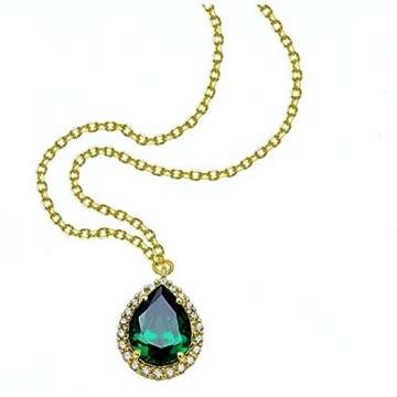 aion Tropfen Anhänger mit Kette Gold 750 Gelbgold 18K Syntht Smaragd Damen Collier 45-50cm - 4