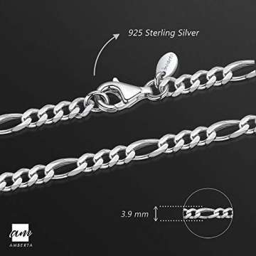 Amberta 925 Sterling Silber Halskette für Herren - Rhodiniert - Flache Figarokette 3.9 mm – 70 cm - 2