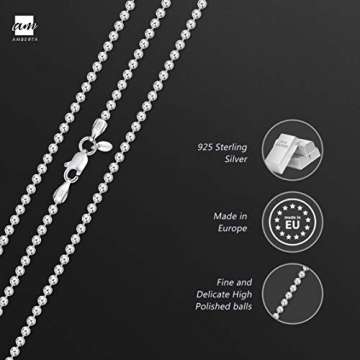 Amberta 925 Sterlingsilber Damen-Halskette - Kugelkette - 2 mm Breite - Verschiedene Längen: 40 45 50 55 60 cm (50cm) - 4