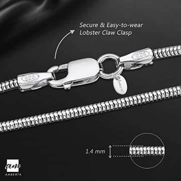 Amberta 925 Sterlingsilber Damen-Halskette - Schlangenkette - Rattenschwanz-Kette - 1.4 mm Breite - Verschiedene Längen: 40 45 50 55 60 cm (60cm) - 3
