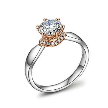 AmDxD Echtgold Schmuck, Damen Ringe 18 Karat 750 Weiß Gold mit 6-Steg-Krappenfassung SI D-E 1CT Diamant, Diamantring Damenringe Geschenk für Hochzeit, Anti-Allergie, Weiß Gold Gr.54 (17.2) - 1