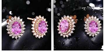 ANAZOZ Echtschmuck 18 Karat 750 Rosegold Damen Ohrringe 2CT Ovaler Natürlicher Rosa Saphir Ohrstecker Rosegold Schmuck - 3