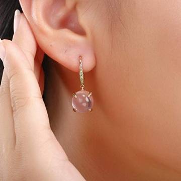 ANAZOZ Echtschmuck Ohrringe Damen 18 Karat / 750 Rosegold Runde Form 8.24Ct Rosenquarz Pink Ohrhänger mit Diamant Geschenke für Frauen - 2