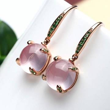ANAZOZ Echtschmuck Ohrringe Damen 18 Karat / 750 Rosegold Runde Form 8.24Ct Rosenquarz Pink Ohrhänger mit Diamant Geschenke für Frauen - 3