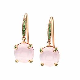 ANAZOZ Echtschmuck Ohrringe Damen 18 Karat / 750 Rosegold Runde Form 8.24Ct Rosenquarz Pink Ohrhänger mit Diamant Geschenke für Frauen - 1