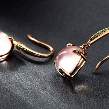 ANAZOZ Echtschmuck Ohrringe Damen 18 Karat / 750 Rosegold Runde Form 8.24Ct Rosenquarz Pink Ohrhänger mit Diamant Geschenke für Frauen - 4