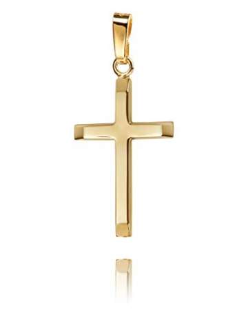 Anhänger-Kreuz Goldkreuz für Damen, Herren und Kinder mit abgeflachten Kanten als Kettenanhänger 585 Gold 14 Karat mit Schmuck-Etui und Kette - 4