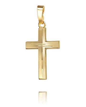 Anhänger-Kreuz mit Diamantschliff Kreuz in Kreuz Goldkreuz für Damen, Herren und Kinder als Kettenanhänger 585 Gold 14 Karat mit Schmuck-Etui und Kette - 3