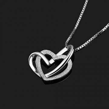 B.Catcher Damen Herz Kette 925 Silber Anhänger Halskette ''Doppel Liebe Herzen'' Schmuck 45CM Kettenlänge Geschenk für Damen/Frau/Freundin/Tochter - 3