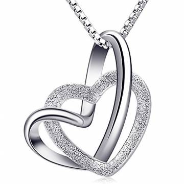 B.Catcher Damen Herz Kette 925 Silber Anhänger Halskette ''Doppel Liebe Herzen'' Schmuck 45CM Kettenlänge Geschenk für Damen/Frau/Freundin/Tochter - 1