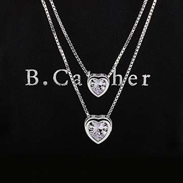 B.Catcher Doppelkette Herz Damen Halskette Anhänger 925 Sterling Silber Zirkonia Schmuck Weihnachtengeschenk für Damen/Frau/Freundin/Tochter - 3