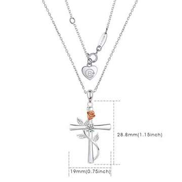 BlingGem Kette Damen 925 Sterling Silber mit Rundschliff Zirkonia Kreuz Rosen-Blume Anhänger Halskette Frauen Geschenk zum Dame,48 cm - 5
