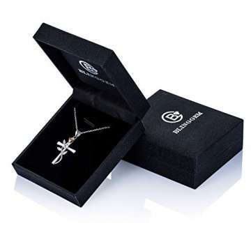 BlingGem Kette Damen 925 Sterling Silber mit Rundschliff Zirkonia Kreuz Rosen-Blume Anhänger Halskette Frauen Geschenk zum Dame,48 cm - 6