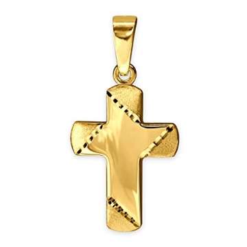 CLEVER SCHMUCK Set Goldener Kleiner Kinder Anhänger Mini Kreuz 11 x 8 mm Balkenenden matt diamantiert, innen glänzend 333 Gold 8 Karat mit vergoldeter Kette Panzer 40 cm - 3