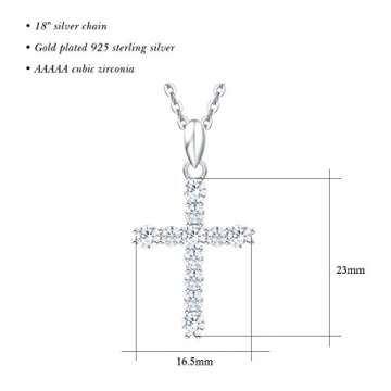 Damen Halskette mit Kreuz Christian Anhänger aus 925 Sterling Silber mit Zirconia - Verstellbar Kettenlänge: 40 + 5 cm - 3