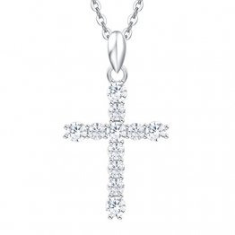 Damen Halskette mit Kreuz Christian Anhänger aus 925 Sterling Silber mit Zirconia - Verstellbar Kettenlänge: 40 + 5 cm - 1