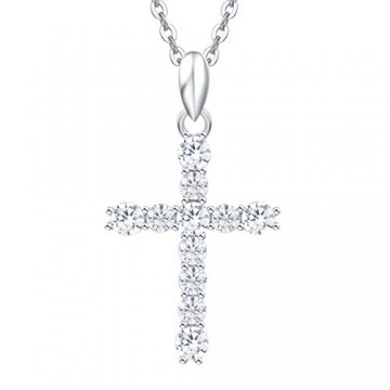 Damen Halskette mit Kreuz Christian Anhänger aus 925 Sterling Silber mit Zirconia - Verstellbar Kettenlänge: 40 + 5 cm - 1