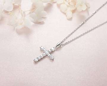 Damen Halskette mit Kreuz Christian Anhänger aus 925 Sterling Silber mit Zirconia - Verstellbar Kettenlänge: 40 + 5 cm - 5