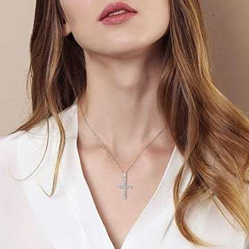 Damen Halskette mit Kreuz Christian Anhänger aus 925 Sterling Silber mit Zirconia - Verstellbar Kettenlänge: 40 + 5 cm - 7