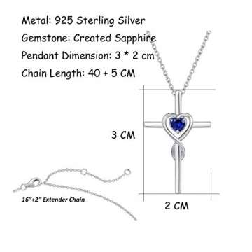 Damen Halskette mit Unendlichkeit Symbol Kreuz Anhänger Kette Infinity aus 925 Sterling Silber mit Synthetischer Saphir Edelstein Herz Form September Geburtsstein - Verstellbar Kettenlänge: 40 + 5 cm - 3