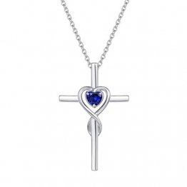 Damen Halskette mit Unendlichkeit Symbol Kreuz Anhänger Kette Infinity aus 925 Sterling Silber mit Synthetischer Saphir Edelstein Herz Form September Geburtsstein - Verstellbar Kettenlänge: 40 + 5 cm - 1