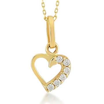 Damen Herzkette aus 14 Karat - 585 Echt Gelbgold Kette mit Herzenanhänger, Herzchen Goldkette Herz, Zirkonia Steinchen, Geschenk für Valentinstag Geburtstag Weihnachten - Kette 45 cm - 1