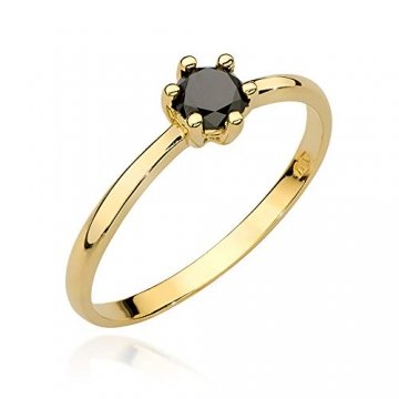 Damen Versprechen Ring Verlobungsring Antragsring 585 14k Gold Gelbgold natürlicher echt Schwarze Diamant Brillanten - 1