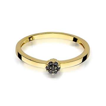 Damen Versprechen Ring Verlobungsring Antragsring 585 14k Gold Gelbgold natürlicher echt Schwarze Diamanten Brillanten - 2