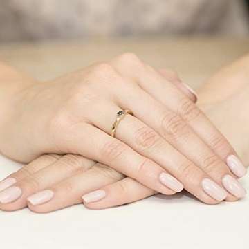 Damen Versprechen Ring Verlobungsring Antragsring 585 14k Gold Gelbgold natürlicher echt Schwarze Diamanten Brillanten - 4